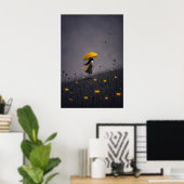 Gelber Regenschirm Dunkle Whimsical Blumenposter Poster (Heimbüro)