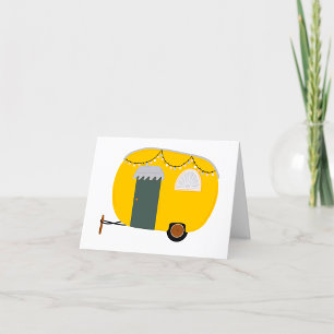 Gelber Retro-Camper Van mit Lichterkette Dankeskarte