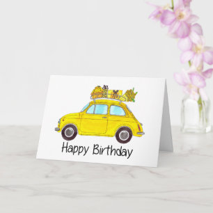 Gelber Retro Fiat 500 Geburtstag Karte