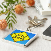 Gelber Rinder-Schutzschild Blauer Hintergrund Schl Schlüsselanhänger (Seite)