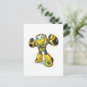 Gelber Roboter-Cartoon|Hintergrundfarbe auswählen Postkarte (Stehend Vorderseite)