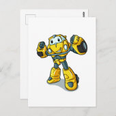 Gelber Roboter-Cartoon|Hintergrundfarbe auswählen Postkarte (Vorne/Hinten)