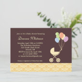 Gelber Roller mit Balloons Babydusche Einladung (Stehend Vorderseite)