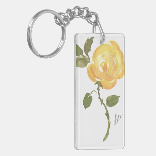 Gelber Rose Akryllischer Schlüsselanhänger (Vorderseite links)