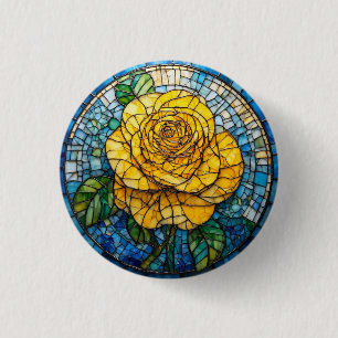 🌻 Gelber Rosen-Buntglas-Knopf-Blumengeschenk Button