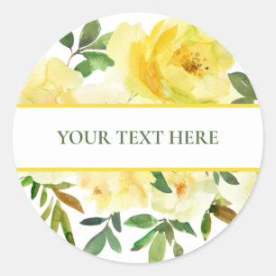 Gelber Rosen-Rund-Sticker Vorlage Ihr Text hier Runder Aufkleber