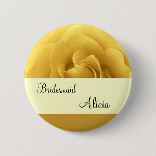 Gelber Rosen-und Goldhochzeits-Brautjungfern-Knopf Button
