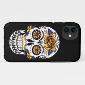 Gelber Rosenzucker-Schädel auf schwarz Case-Mate iPhone Hülle (Rückseite (Horizontal))