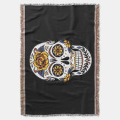 Gelber Rosenzucker-Schädel auf schwarz Decke (Vorderseite Vertikal)