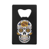 Gelber Rosenzucker-Schädel auf schwarz Geldbeutel Flaschenöffner (Vorderseite)