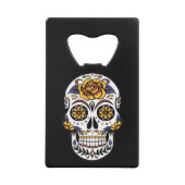 Gelber Rosenzucker-Schädel auf schwarz Geldbeutel Flaschenöffner (Rückseite)