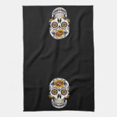Gelber Rosenzucker-Schädel auf schwarz Geschirrtuch (Vertikal)