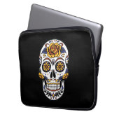 Gelber Rosenzucker-Schädel auf schwarz Laptopschutzhülle (Vorderseite Links)