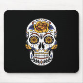 Gelber Rosenzucker-Schädel auf schwarz Mousepad (Vorne)