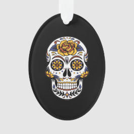 Gelber Rosenzucker-Schädel auf schwarz Ornament