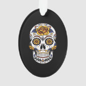Gelber Rosenzucker-Schädel auf schwarz Ornament (Rückseite)
