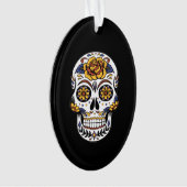 Gelber Rosenzucker-Schädel auf schwarz Ornament (Vorderseite)