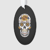 Gelber Rosenzucker-Schädel auf schwarz Ornament (Vorderseite)