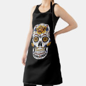 Gelber Rosenzucker-Schädel auf schwarz Schürze (InSitu)