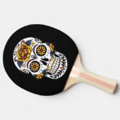 Gelber Rosenzucker-Schädel auf schwarz Tischtennis Schläger (Seitenansicht)