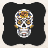 Gelber Rosenzucker-Schädel auf schwarz Untersetzer (Vorderseite)