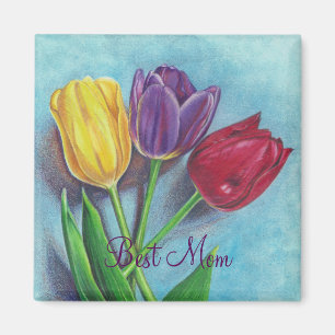 Gelber roter violetter Druck Kunst der Tulpen Magnet