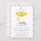 Gelber Schirm, schlafende Mädchen-Dusche mit der P Einladung (Vorderseite)