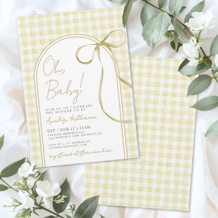 Gelber Schleifen-Gingham-Baby-Shower Einladung