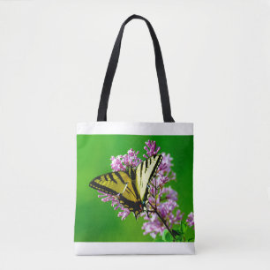 GELBER SCHMETTERLING AUF ROSA BLUMEN TASCHE