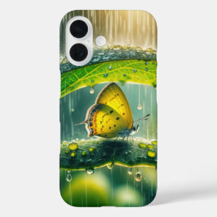 Gelber Schmetterling in einem Regenschauer iPhone 16 Hülle