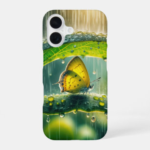 Gelber Schmetterling in einem Regenschauer iPhone 16 Hülle