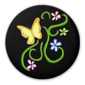 Gelber Schmetterling mit Frühlingsblumenknochen Ke Keramikknauf (Vorderseite)