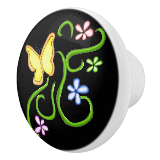 Gelber Schmetterling mit Frühlingsblumenknochen Ke Keramikknauf (Rechts)