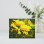 Gelber Schmetterling und die Rose Postkarte (Stehend Vorderseite)