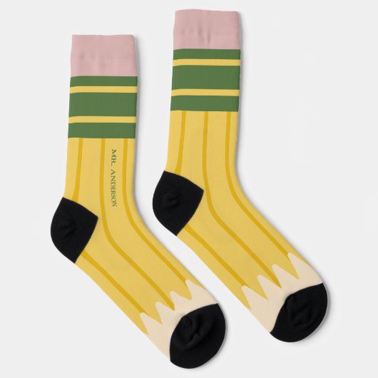 Gelber Schulbleistift Lehrkräfte Personalisiert Socken (Rechts)