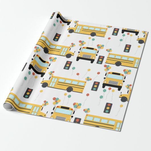 Gelber Schulbus Kindergeburtstagsfeier Geschenkpapier (Ungerollt)