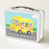 Gelber Schulbus mit glücklichen Kindern Personalis Metall Brotdose (Rückseite)
