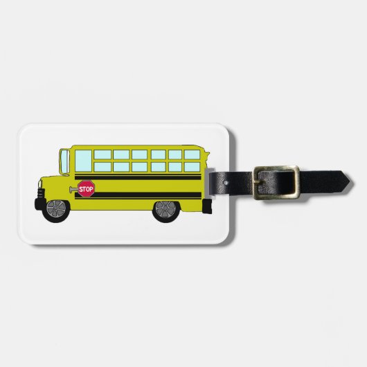Gelber Schulbus mit Stoppschild Gepäckanhänger (Vorderseite horizontal)
