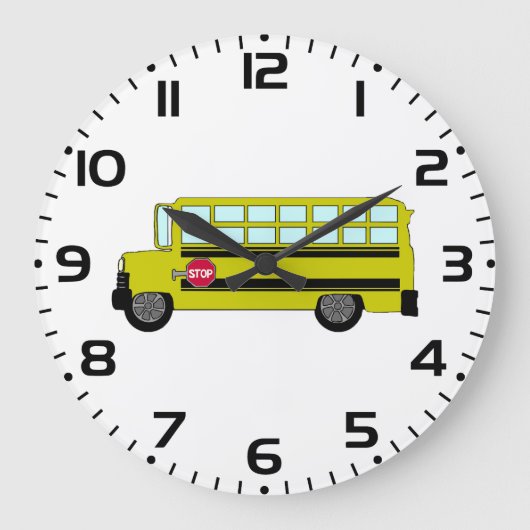 Gelber Schulbus mit Stoppschild Große Wanduhr (Vorderseite)
