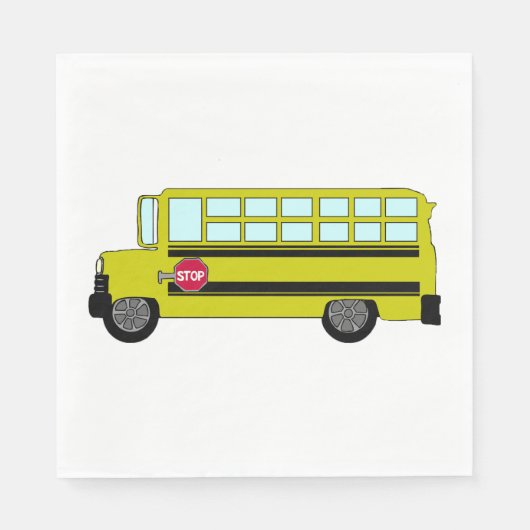 Gelber Schulbus mit Stoppschild Serviette (Vorderseite)