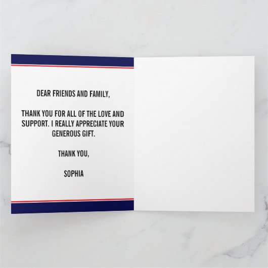 Gelber Schwarz-weißer Abschluss Classic Dankeskarte (Innenseite)