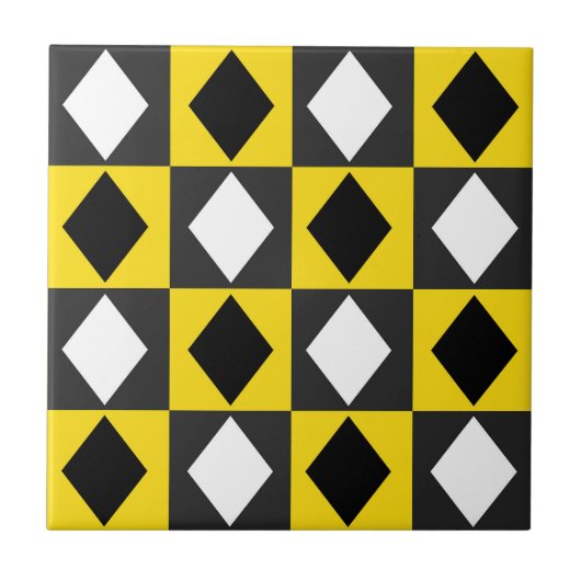 Gelber Schwarz-weißer Rhombus Diamantform Fliese (Vorderseite)