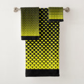 Gelber schwarzer Polka Dot Halftone Hintergrund Badhandtuch Set (Insitu)