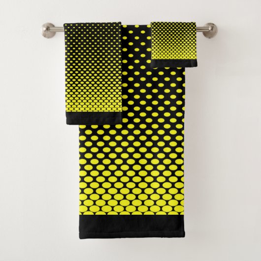 Gelber schwarzer Polka Dot Halftone Hintergrund Badhandtuch Set (Insitu)