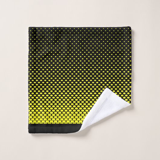 Gelber schwarzer Polka Dot Halftone Hintergrund Badhandtuch Set (Waschlappen)