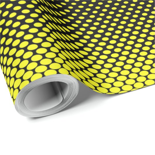 Gelber schwarzer Polka Dot Halftone Hintergrund Geschenkpapier (Rolleneckpunkt)