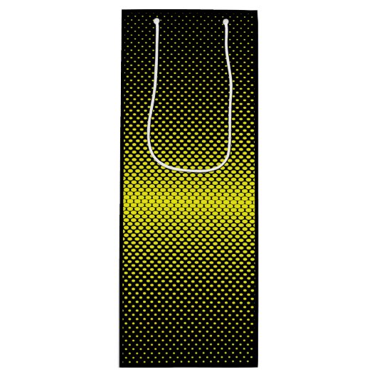 Gelber schwarzer Polka Dot Halftone Hintergrund Geschenktüte Für Weinflaschen (Vorderseite)