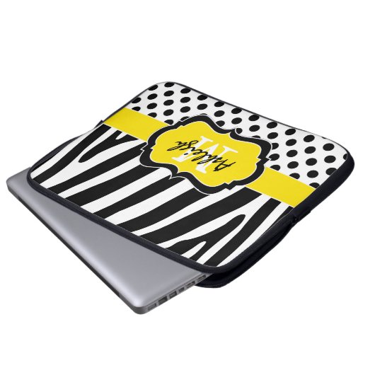 Gelber schwarzer Zebra Stripes Laptopschutzhülle (Vorne Knopf)