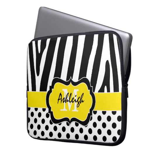 Gelber schwarzer Zebra Stripes Laptopschutzhülle (Vorderseite Links)
