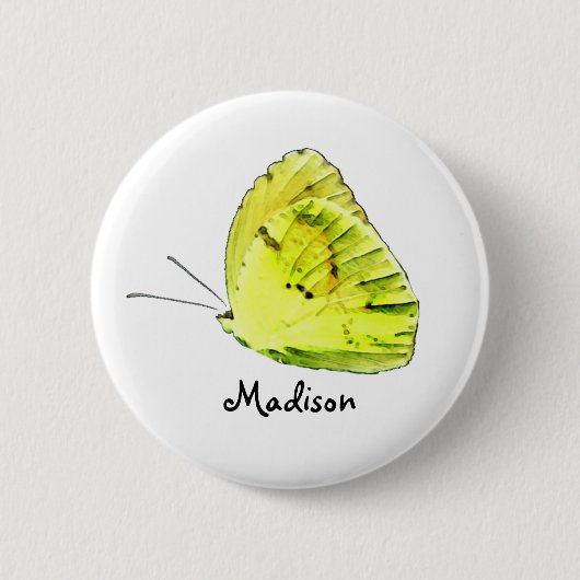 Gelber Schwefel-Schmetterlings-personalisierter Button (Vorderseite)